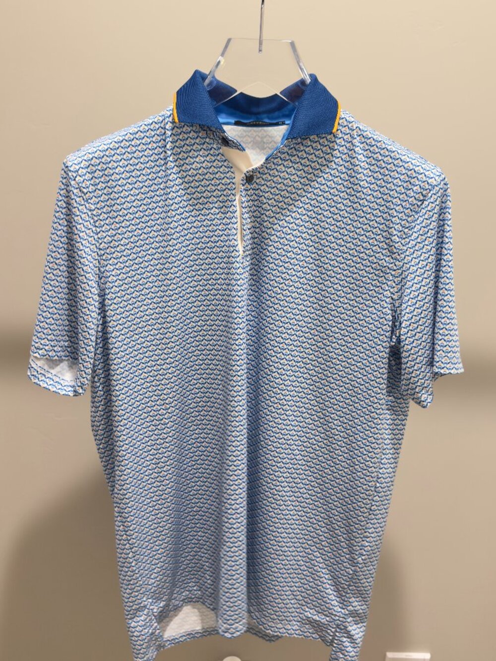 Greyson Men’s Blue White Micro Print Golf Polo Shirt Size M